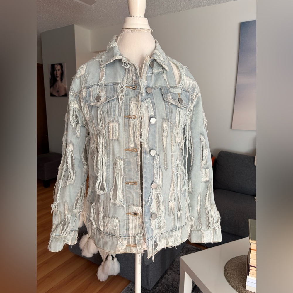 True Religion Frayed Light Blue Jean Jacket